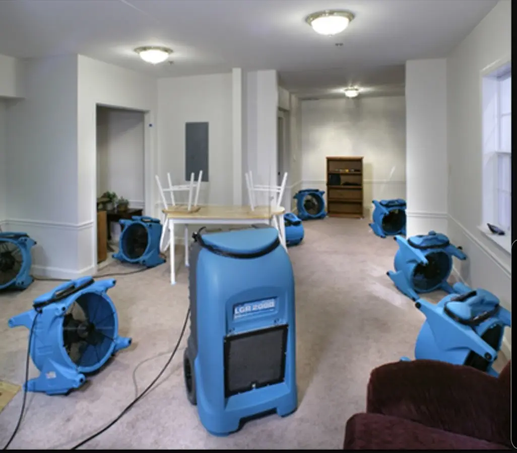 Air movers and dehumidifier setup for Water Extraction & Removal in Houma